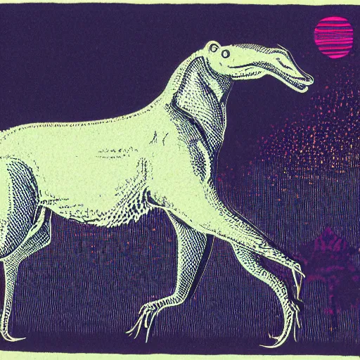 Prompt: a risograph of an ancient creature