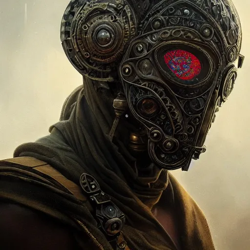 Image similar to Very very very very highly detailed epic photo of face with venetian mask, intricate, dystopian, sci-fi, extremely detailed, digital painting, artstation, concept art, smooth, sharp focus, illustration, intimidating lighting, incredible art by Greg Rutkowski