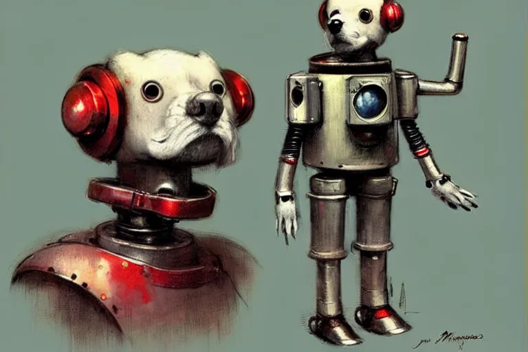 Image similar to adventurer ( ( ( ( ( 1 9 5 0 s retro future robot android dog. muted colors. ) ) ) ) ) by jean baptiste monge!!!!!!!!!!!!!!!!!!!!!!!!! chrome red