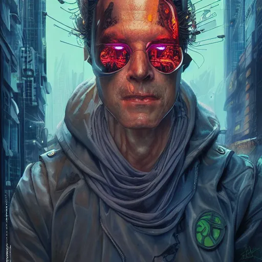 Image similar to lucky god cyberpunk apocalyptic portrait by gaston bussierre and charles vess and james jean and erik jones and rhads, inspired by rick and morty, epic, funny, huge scale, beautiful fine face features, intricate high details, sharp, ultradetailed