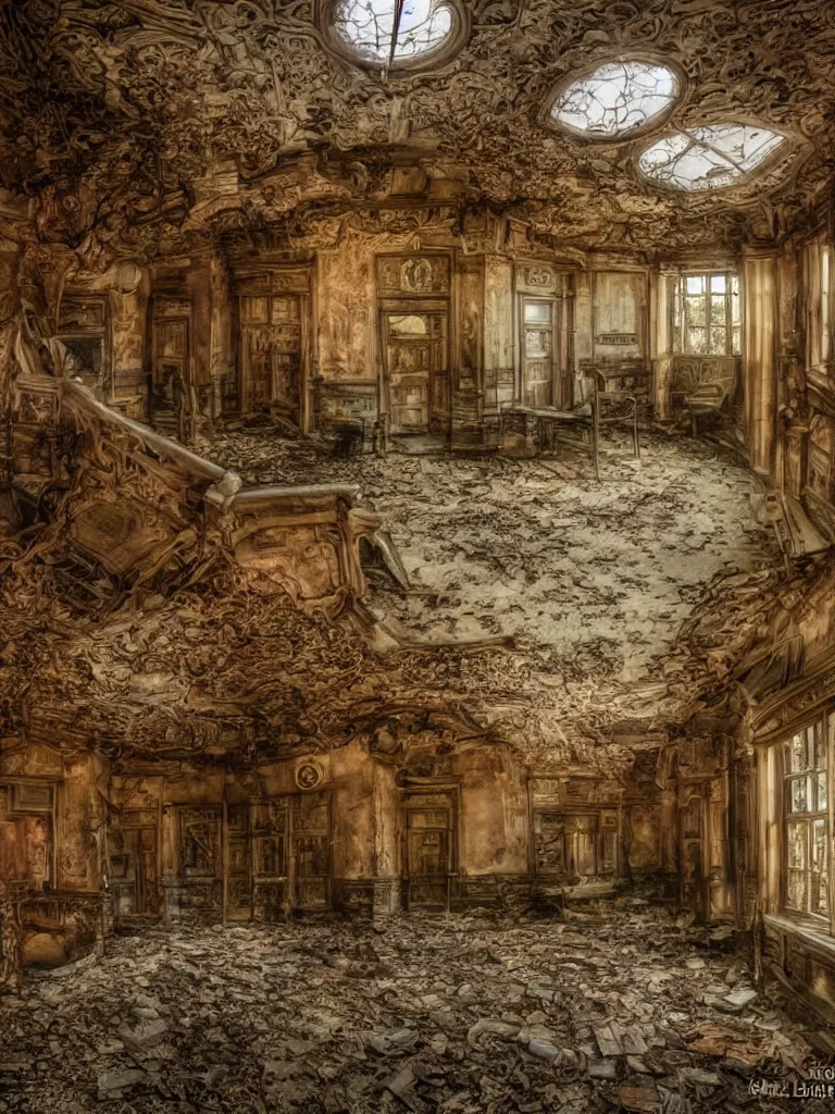 Image similar to lovecraftian nightmare in an abandoned victorian bathhouse