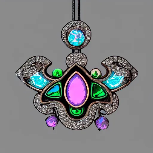 Image similar to Ornate Magic Amulet Jewel Glowing HDR photorealistic Gem Adorned in diamonds