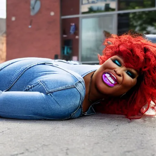 Image similar to local news broadcast of lizzo lying on the floor during a live broadcast