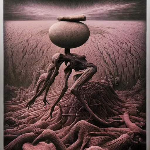 Prompt: a hyperrealistic brightly colored painting of a psychedelic alien nightmare, by john kenn mortensen and zdzislaw beksinski and alex grey, highly detailed, vivid color,