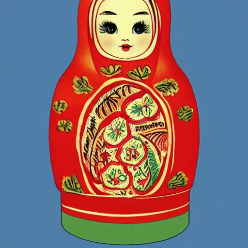 Image similar to a matryoshka doll, drawn by john tenniel