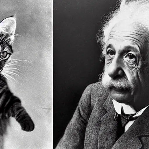 Prompt: a cat teaching albert einstein special theory of relativity
