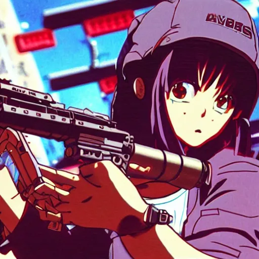 Prompt: 1994 Video Game Screenshot, Anime Neo-tokyo bank robbers vs police shootout, bags of money, Police Shot, Bullet Holes, Anime VFX, Violent, Action, MP5S, FLCL, Highly Detailed, 8k :4 by Katsuhiro Otomo + Studio Gainax + Arc System Works : 8