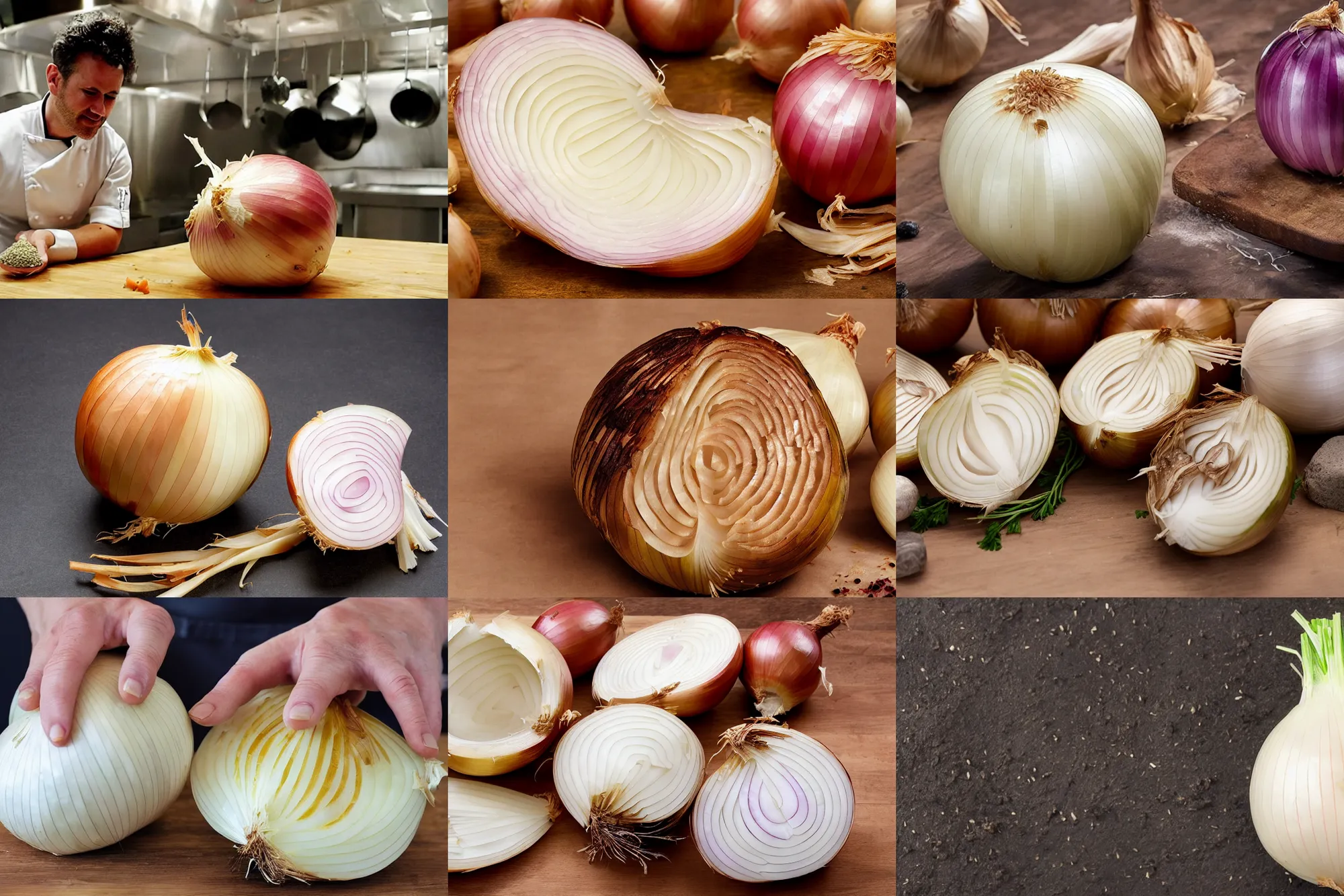 Image similar to a popular chef prepared a large onion with a seasoning of stones