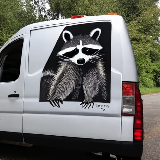 Image similar to raccoon graffiti on back of truck,