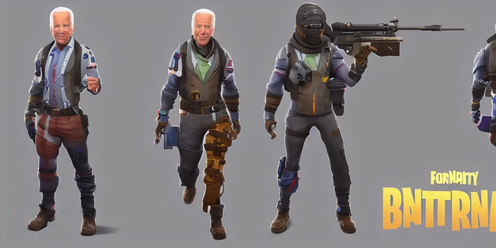 Prompt: Joe Biden as a Fortnite Skin. Concept Art. 8k Resolution