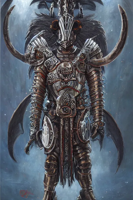 Prompt: full body concept art of Aztec knight wear baphomet armor made with porcelain by Jeff Easley and Peter Elson + beautiful eyes, beautiful face + symmetry face + galaxy + gothic, surreal, dread + highly detailed, intricate complexity, epic composition, magical atmosphere + masterpiece, award winning + trending on artstation