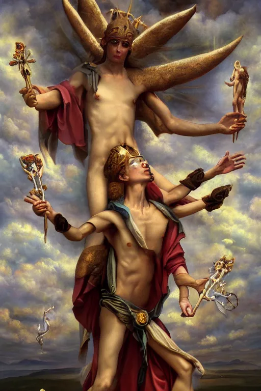 Image similar to transcendental adoration of the magi, stigmata, occult symbolism epic surrealism 8k oil painting, portrait, perspective, high definition, post modernist layering, by Peter Kemp