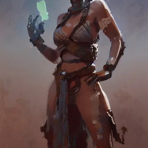 Prompt: a brawny stone - age woman, cybernetically enhanced, sci fi character portrait by greg rutkowski, craig mullins