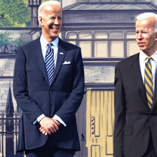Image similar to The Tenth Doctor standing next to Joe Biden looking at Big Ben, Studio Ghibli