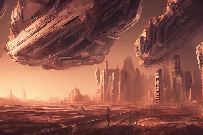 Image similar to cityscape of a city on Mars, futuristic, cinematic lighting, concept art