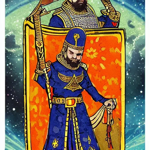 Image similar to ottoman sultanate space marines, tarot card illustration