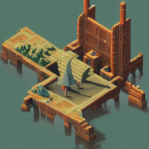 Image similar to impressive isometric world by michael whelan. beautiful high quality render.