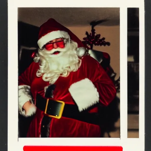 Prompt: real Polaroid photo of evil Santa Claus smashing presents under a Christmas tree