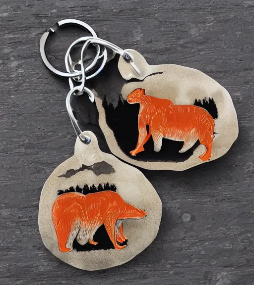 Image similar to keychain of a realistic bear and a salmon