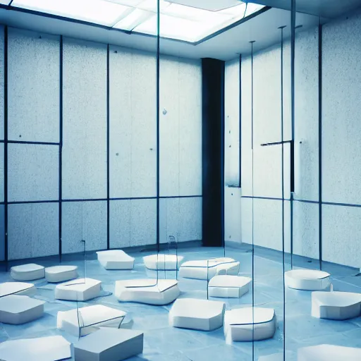 Image similar to dreampool rooms, white ceramic tiles with light coming in from windows with blue skies, brutalism architecture, dreamy