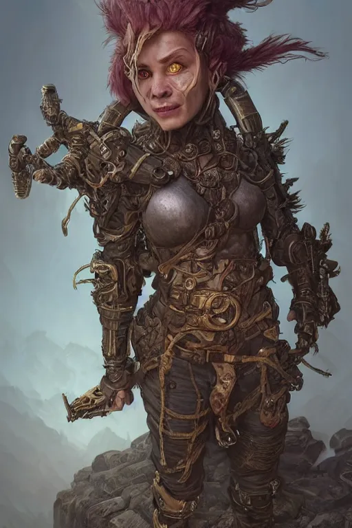 Prompt: realistic render portrait of a female troll rogue with intricate armor , intricate, dystopian toy, sci-fi, extremely detailed, digital painting, sculpted in zbrush, artstation, concept art, smooth, sharp focus, illustration, chiaroscuro lighting, golden ratio, incredible art by artgerm and greg rutkowski and alphonse mucha and simon stalenhag