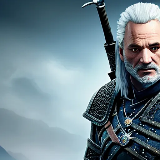 Image similar to bill murray plays geralt in the witcher 3, screenshot, promotional shot