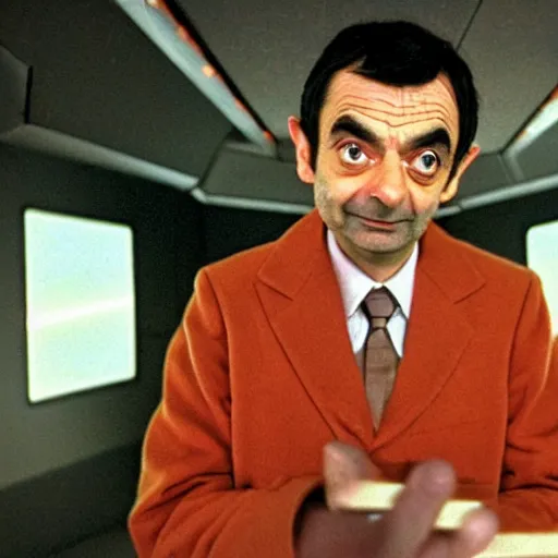 Prompt: A still of Mr Bean in 2001: A Space Odyssey