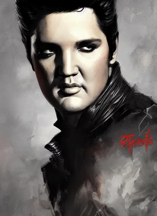 Image similar to Portrait of Elvis Presley, marvel comics, dark, intricate, highly detailed, smooth, artstation, digital illustration by Ruan Jia and Mandy Jurgens and Artgerm and Wayne Barlowe and Greg Rutkowski and Frank Frazetta