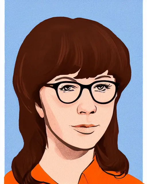 Prompt: a portrait of Velma Dinkley in the style of paleoart