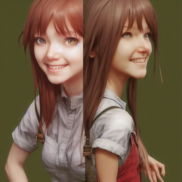 Image similar to portrait of the shy farm girl smiling, by katsuhiro otomo, yoshitaka amano, nico tanigawa, and artgerm rendered with 3 d effect.