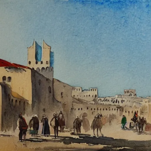Image similar to tunis in the 1 8 0 0 s, watercolor, history, city