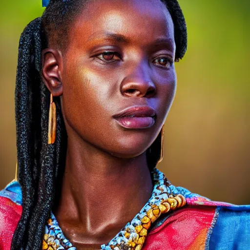 Image similar to a portait photo of Zulu princess, epic image, path tracing, complementary colours, high quality, 4k HDR, dramatic lighting, cinematic, highly detailed, high coherence, dedined face, anatomically correct, five fingers