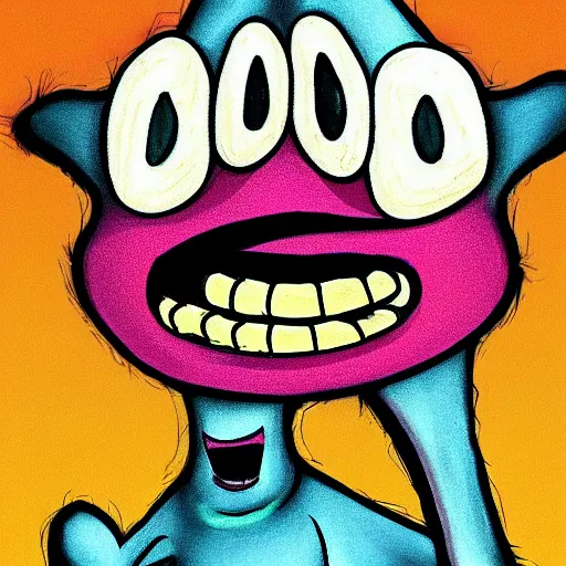 Prompt: freaky fred from courage the cowardly dog, big creepy smile, digital art, cartoon art,