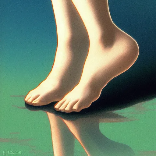 Image similar to detailed foot, digital art, painted by range murata, akiyuki shinbou, alphonse mucha, masamune shirow, josan gonzales, greg rutkowski makoto shinkai, highly detailed, realistic, cinematic, trending on pixiv fanbox