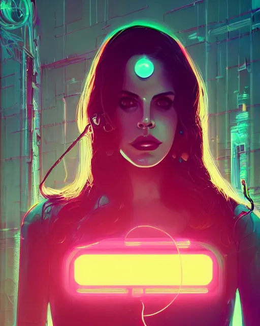 Image similar to portrait of lana del rey as a cyberpunk cyborg. sci - fi intricate abstract. intricate artwork, tear drops, roses, by tooth wu, wlop, beeple, dan mumford. concept art, octane render, trending on artstation, greg rutkowski, asymmetrical, cinematic arthouse, key art, hyper realism, iridescent accents