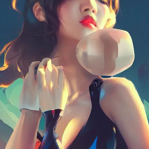 Image similar to a beautiful young korean kpop star constance wu alluring revealing instagram model in elaborate latex tank top, by guweiz and vargas and wlop and ilya kuvshinov and artgerm and, aesthetic, gorgeous, stunning, alluring, attractive, artstation, deviantart, pinterest, digital art