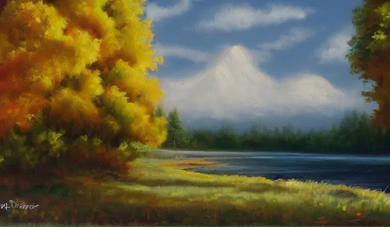 Image similar to oil painting by bob ross, desktop wallpaper, trending on deviantart, artstation