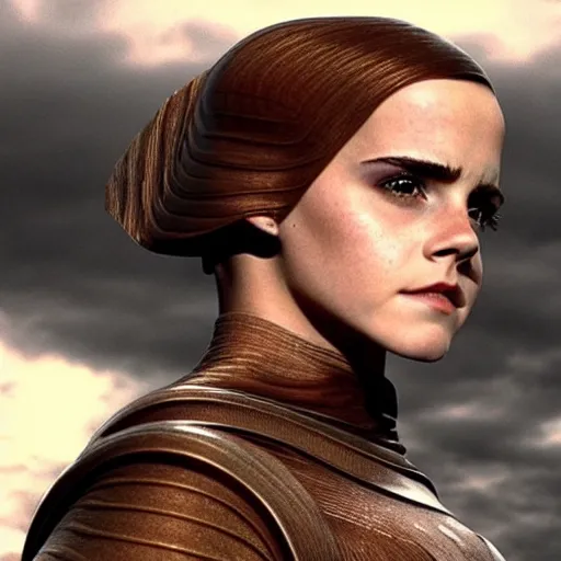 Prompt: Emma Watson as Lady Jessica from Dune, cinematic, beautiful, ominous