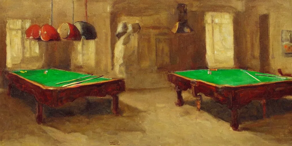 Image similar to oil painting of billiards on a table