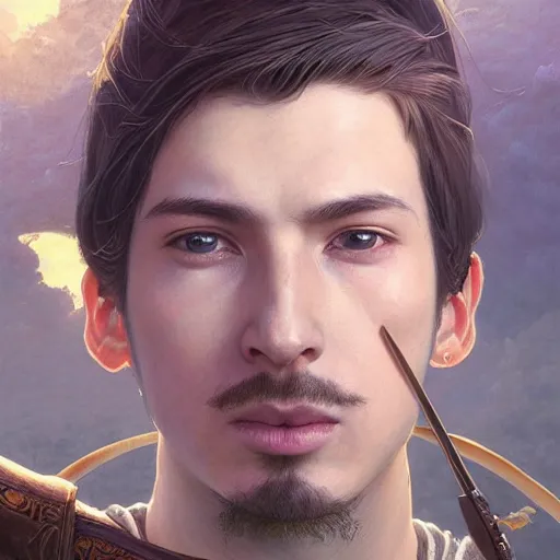 Image similar to Hyper realistic detailed portrait of a Kurdish samurai, Stephen Bliss, unreal engine, fantasy art by Greg Rutkowski, Loish, Rhads, ferdinand knab, Makoto Shinkai and Lois van baarle, ilya kuvshinov, rossdraws, Tom Bagshaw, alphonse mucha, global illumination, radiant light, detailed and intricate environment, highly detailed, award winning art