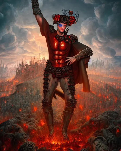 Prompt: an epic comic book style full body portrait painting of Dantes inferno, elegant, character design by Mark Ryden and Pixar and Hayao Miyazaki, unreal 5, DAZ, hyperrealistic, octane render, cosplay, RPG portrait, dynamic lighting, intricate detail, summer vibrancy, cinematic