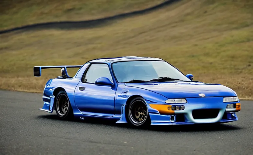 Image similar to a stylistic photo of a modified rx 7 in mount fuji early in the morning | jdm | japanese