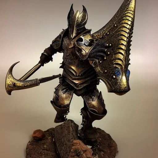 Image similar to warrior with metal triceratops armour