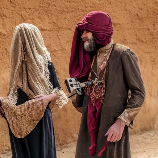 Image similar to anna forsterling and saul bromberger, yulia nevskaya, pulitzer, photorealistic, bokeh, 4 k, fine 5 k details, fine details, fine intricate / woman wear burqa ride camel and handling gun in shaaran