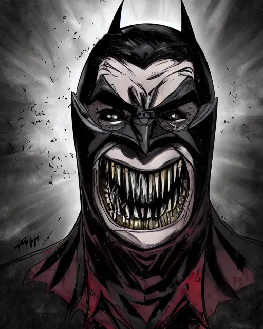 Image similar to the batman who laughs, comic strip style, dynamic lighting, fantasy concept art, trending on art station, stunning visuals, creative, cinematic, portrait, ultra detailed