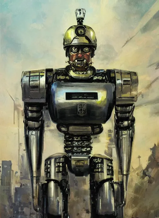 Image similar to sci fi portrait of general augusto pinochet as a robot by john berkey