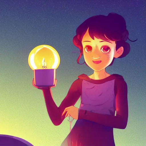 Prompt: a little girl with short wavy curly light brown hair holding a glowing lantern. clean cel shaded vector art. shutterstock. behance hd by lois van baarle, artgerm, helen huang, by makoto shinkai and ilya kuvshinov, rossdraws, illustration, art by ilya kuvshinov