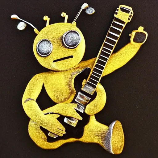 Image similar to 3d bee made of metal, shiny, John Lennon playing guitar onstage