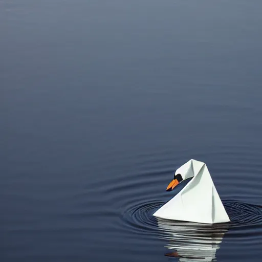 Prompt: origami swan floating on dark water