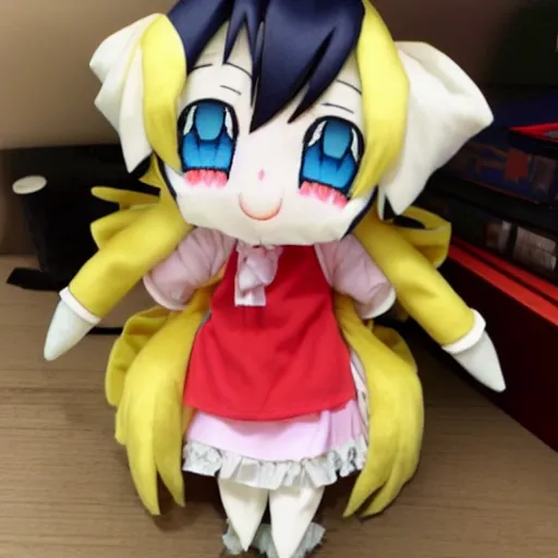 Image similar to cute fumo plush of a girl who tries her best, anime girl